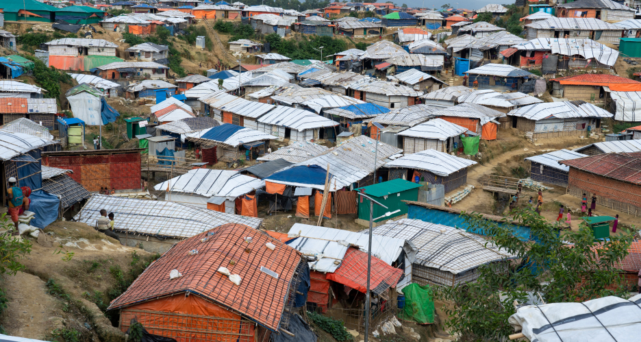 An aerial drone view of the tents in the Kutupalong refugee camp in Bangladesh, the world’s largest refugee camp